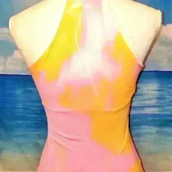 SOFIA DUEX Womans HIGH END Lined PINK and YELLOW Floral STRETCH Print Raceback S - Picture 4 of 5